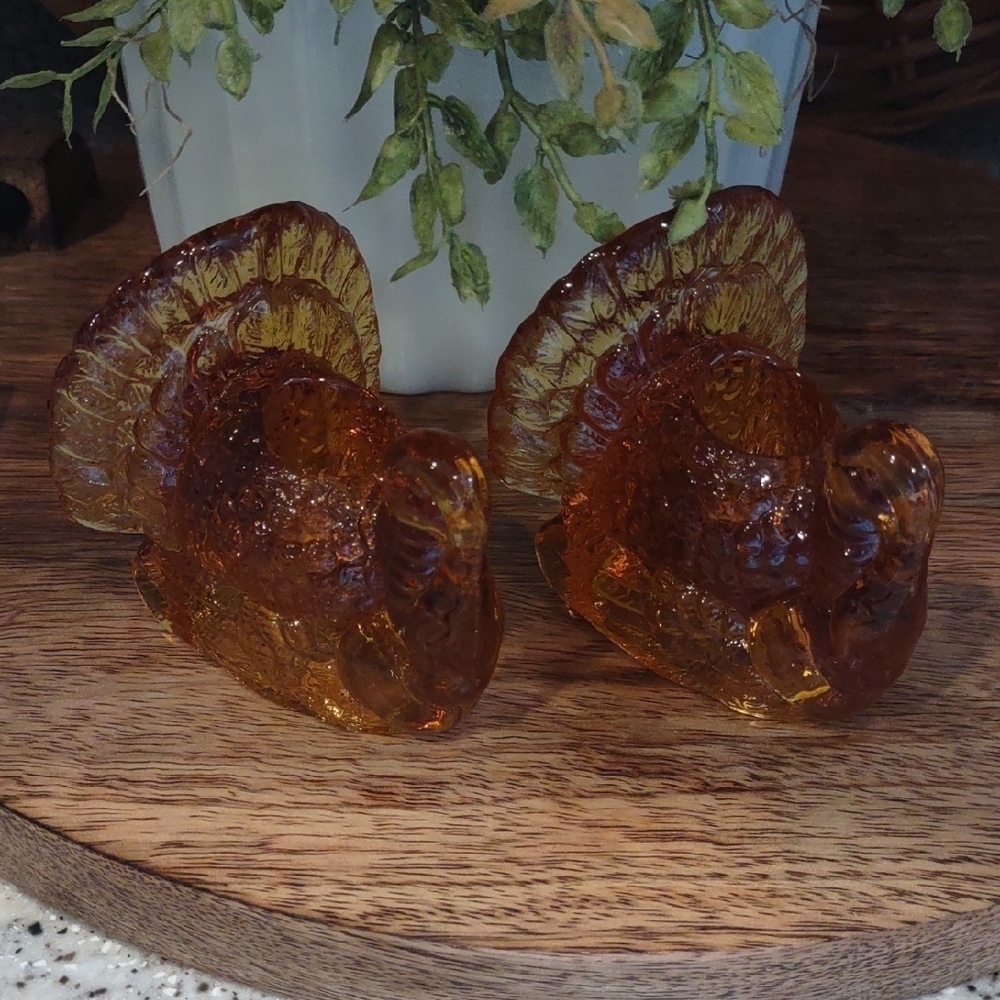 Amber Glass Turkey Figures Candle Stick Holders